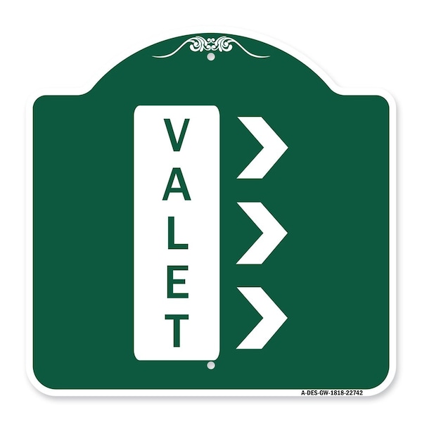 Signmission Designer Series Sign-Valet Right Arrow, Green & White Aluminum Sign, 18" x 18", GW-1818-22742 A-DES-GW-1818-22742 - main